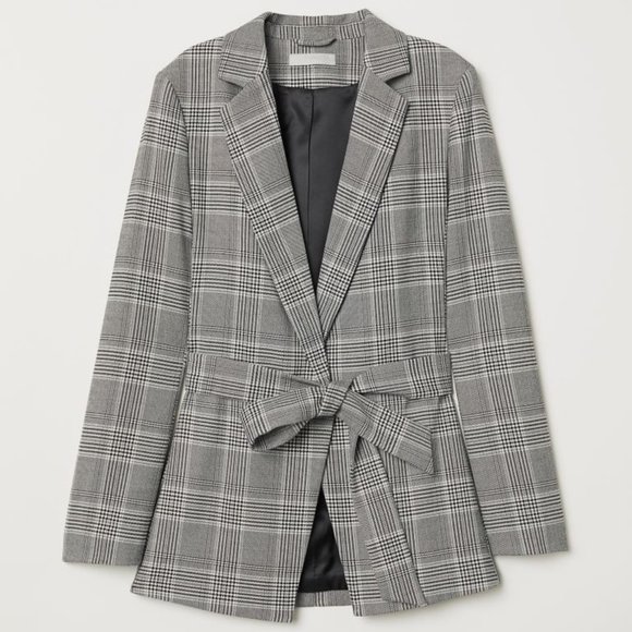 H&M | Light Grey Checked Jacket with Belt - Picture 1 of 8